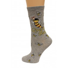 K. Bell Queen Bee Crew Socks, Gray Heather, Sock Size 9-11/Shoe Size 4-10, 1 Pair