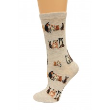 K. Bell Dogs Sitting Crew Socks, Gray Heather, Sock Size 9-11/Shoe Size 4-10, 1 Pair