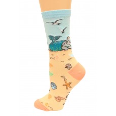 K. Bell Cat Mermaid Crew Socks, Sand, Sock Size 9-11/Shoe Size 4-10, 1 Pair