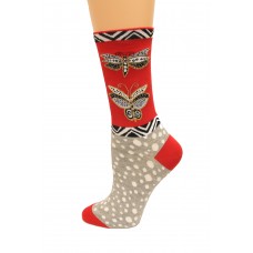 K. Bell Butterfly Crew Socks, Red, Sock Size 9-11/Shoe Size 4-10, 1 Pair