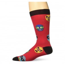 K. Bell Men's Wrestler Masks Crew Socks, Red, Sock Size 10-13/Shoe Size 6.5-12, 1 Pair