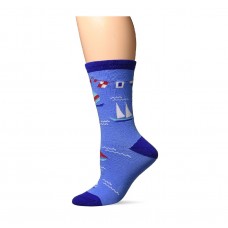 K. Bell Nautical Flags Crew Socks - American Made, Blue, Sock Size 9-11/Shoe Size 4-10, 1 Pair
