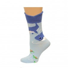K. Bell Wide Mouth Whale Tail Crew Socks, Blue, Sock Size 9-11/Shoe Size 4-10, 1 Pair