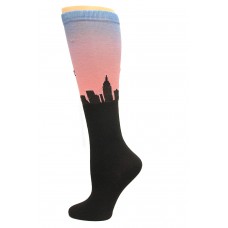 K. Bell Skyline at Dusk Knee High Socks, Black, Sock Size 9-11/Shoe Size 4-10, 1 Pair