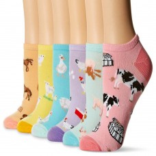 K. Bell Farm Animals Socks, Pink, Sock Size 9-11/Shoe Size 4-10, 6 Pair