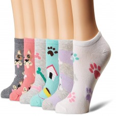 K. Bell Dogs Socks, Pink, Sock Size 9-11/Shoe Size 4-10, 6 Pair