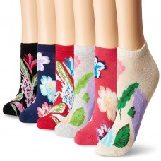 K. Bell Botanical Florals Socks, Black, Sock Size 9-11/Shoe Size 4-10, 6 Pair