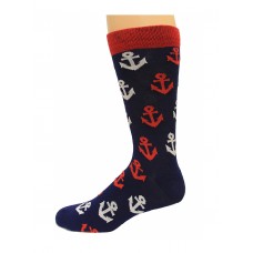 K. Bell Men's Anchors Crew Socks - American Made, Navy, Sock Size 10-13/Shoe Size 6.5-12, 1 Pair