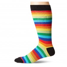 K. Bell Men's Rainbow Stripes Crew Socks, Black, Sock Size 10-13/Shoe Size 6.5-12, 1 Pair
