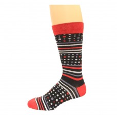 K. Bell Men's Dot and Stripes Crew Socks, Black, Sock Size 10-13/Shoe Size 6.5-12, 1 Pair