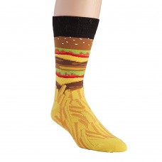 K. Bell Men's Burger and Fries Crew Socks, Black, Sock Size 10-13/Shoe Size 6.5-12, 1 Pair