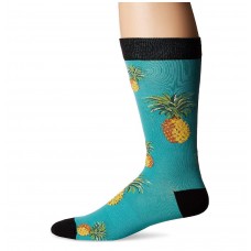 K. Bell Men's Pineapple Crew Socks, Turquoise, Sock Size 10-13/Shoe Size 6.5-12, 1 Pair