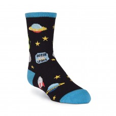 K. Bell Boy's Outer Space Crew Socks, Black, Sock Size 7.5-9/Shoe Size 11-4, 1 Pair