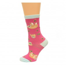 K. Bell Sloth Crew Socks, Pink, Sock Size 9-11/Shoe Size 4-10, 1 Pair
