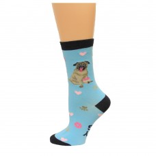 K. Bell Pug Crew Socks, Turquoise, Sock Size 9-11/Shoe Size 4-10, 1 Pair