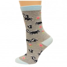 K. Bell Skunks Crew Socks, Gray Heather, Sock Size 9-11/Shoe Size 4-10, 1 Pair