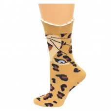 K. Bell Wide Mouth Leopard Crew Socks, Brown, Sock Size 9-11/Shoe Size 4-10, 1 Pair