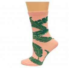 K. Bell Palm Fronds Crew Socks, Pink, Sock Size 9-11/Shoe Size 4-10, 1 Pair