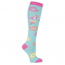 K. Bell Unicorns Love Donuts Knee High Socks, Blue, Sock Size 9-11/Shoe Size 4-10, 1 Pair