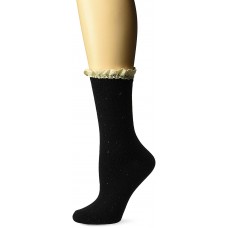 K. Bell Super Soft Nep w/Lace Crew Socks, Black, Sock Size 9-11/Shoe Size 4-10, 1 Pair
