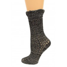 K. Bell Super Soft Pointelle w/Ruffle Crew Socks, Black, Sock Size 9-11/Shoe Size 4-10, 1 Pair