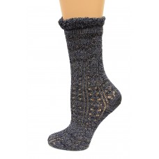 K. Bell Super Soft Pointelle w/Ruffle Crew Socks, Navy, Sock Size 9-11/Shoe Size 4-10, 1 Pair