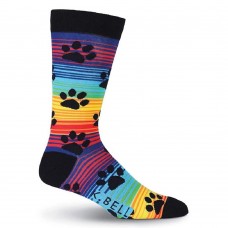 K. Bell Men's Rainbow Stripe Paw Prints Crew Socks, Rainbow, Sock Size 10-13/Shoe Size 6.5-12, 1 Pair