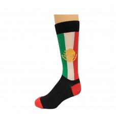 K. Bell Men's Mexican Flag Crew Socks, Black, Sock Size 10-13/Shoe Size 6.5-12, 1 Pair