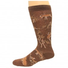K. Bell Men's Cave Art Crew Socks - American Made, Brown, Sock Size 10-13/Shoe Size 6.5-12, 1 Pair