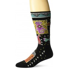 K. Bell Men's Laurel Burch Folklorica Crew Socks, Black, Sock Size 10-13/Shoe Size 6.5-12, 1 Pair