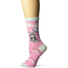 K. Bell Cat Unicorn Crew Socks 1 Pair, Pink, Womens Sock Size 9-11/Shoe Size 4-10