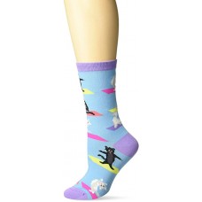 K. Bell Yoga Cats Crew Socks 1 Pair, Blue, Womens Sock Size 9-11/Shoe Size 4-10