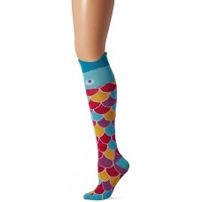 K. Bell Wide Mouth Rainbow Fish Knee High Socks 1 Pair, Blue, Womens Sock Size 9-11/Shoe Size 4-10