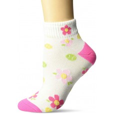 K. Bell Flower Tennis Ball Quarter  Socks 1 Pair, White, Womens Sock Size 9-11/Shoe Size 4-10
