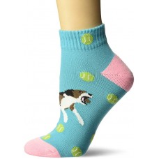 K. Bell Tennis Dog  Socks 1 Pair, Blue, Womens Sock Size 9-11/Shoe Size 4-10