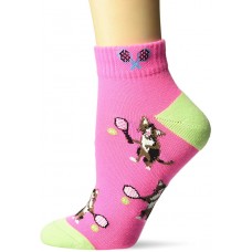 K. Bell Tennis Cat  Socks 1 Pair, Pink, Womens Sock Size 9-11/Shoe Size 4-10