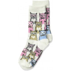 K. Bell Kid's Smarty Cats Crew Socks Socks 1 Pair, White, Kids Sock Size 7-8.5/Shoe Size 11-4