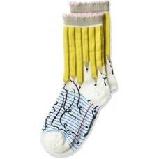 K. Bell Kid's Pencils Crew Socks Socks 1 Pair, White, Kids Sock Size 7-8.5/Shoe Size 11-4
