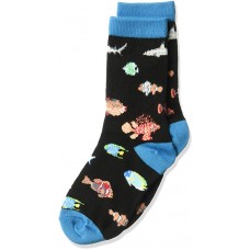 K. Bell Kid's Tropical Fish Crew Socks Socks 1 Pair, Black, Kids Sock Size 7-8.5/Shoe Size 11-4
