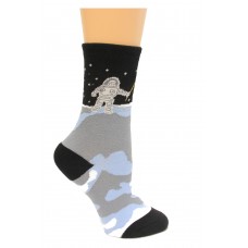 K. Bell Kid's Man on the Moon Crew Socks Socks 1 Pair, Black, Kids Sock Size 7-8.5/Shoe Size 11-4