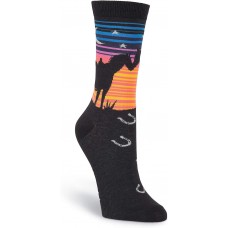 K. Bell Sunset Horses Crew, Black, Womens Sock Size 9-11/Shoe Size 4-10, 1 Pair