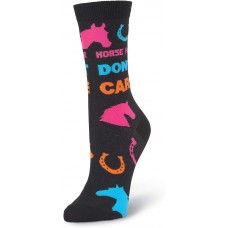 K. Bell Horse Hair Don't Care Crew, Black, Womens Sock Size 9-11/Shoe Size 4-10, 1 Pair