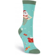 K. Bell Mermaid Santa Crew, Turquoise, Womens Sock Size 9-11/Shoe Size 4-10, 1 Pair