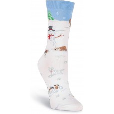 K. Bell Snow Paws Crew, White, Womens Sock Size 9-11/Shoe Size 4-10, 1 Pair