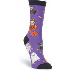 K. Bell Halloween Sloths Crew, Purple, Womens Sock Size 9-11/Shoe Size 4-10, 1 Pair