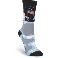 K. Bell Man on the Moon - American Made, Black, Womens Sock Size 9-11/Shoe Size 4-10, 1 Pair