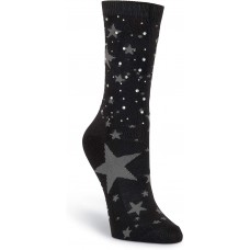 K. Bell Starry Night Rhinestones Crew, Black, Womens Sock Size 9-11/Shoe Size 4-10, 1 Pair