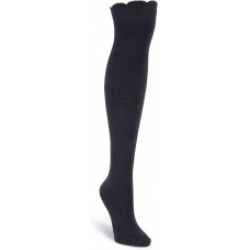 K. Bell Soft & Dreamy Ribbed Scallop Top OTK, Black, Womens Sock Size 9-11/Shoe Size 4-10, 1 Pair