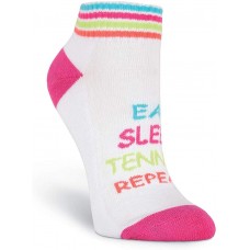 K. Bell Eat Sleep Tennis Repeat , White, Womens Sock Size 9-11/Shoe Size 4-10, 1 Pair