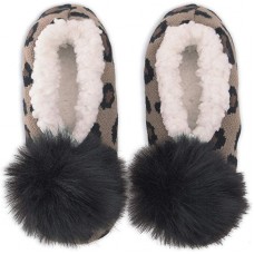 K. Bell Leopard Pom Slippers, Brown, Womens Shoe Size 9-11, 1 Pair